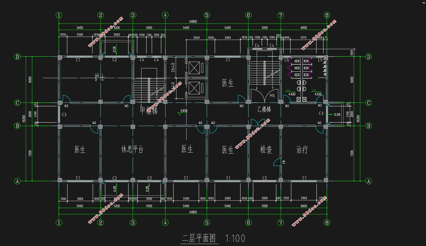 洛阳市六层3560平米人民医院门诊楼设计(含建筑图结构图)