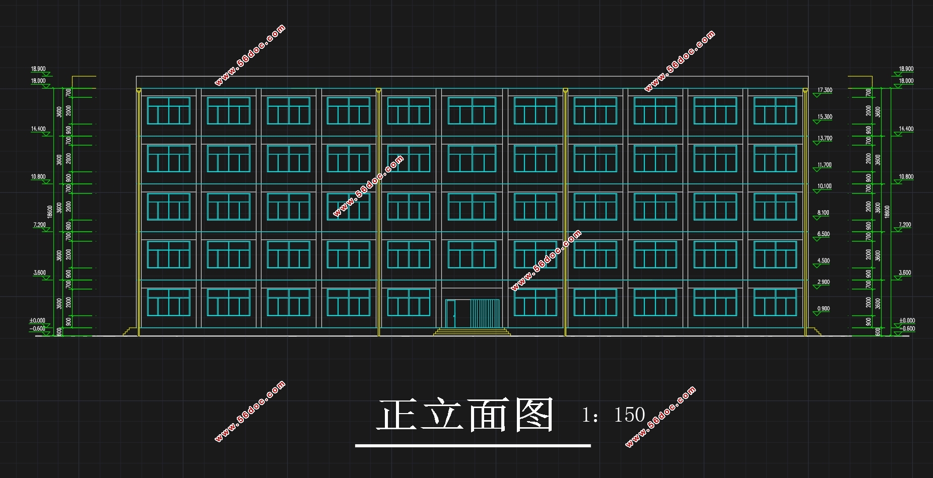 三跨五层5000平米溧阳市某中学教学楼设计(含建筑图结构图)